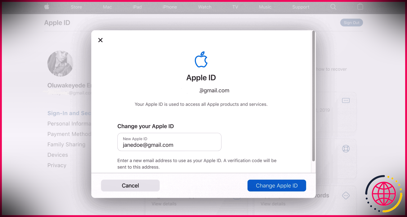 Modifier l'identifiant Apple 