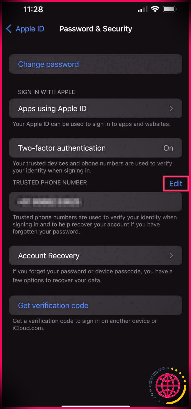 Paramètres de mot de passe et de sécurité dans iOS