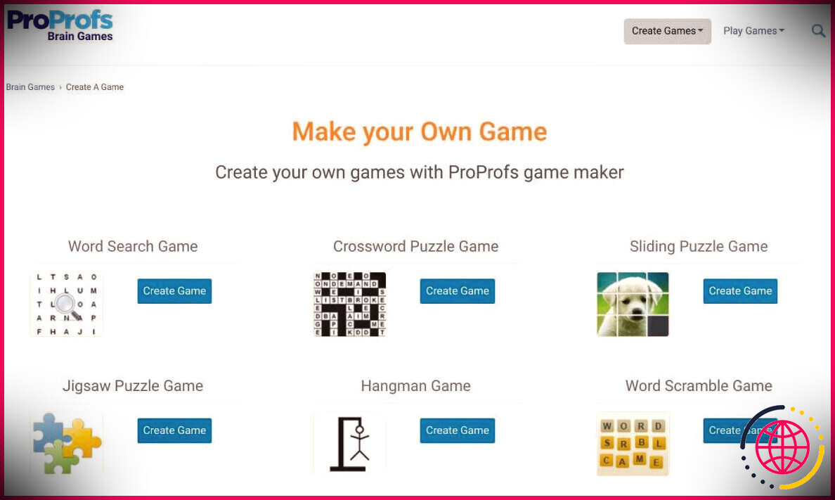 ProProfs propose une série d'excellents outils pour créer vos propres jeux de mots et puzzles, en particulier pour les étudiants