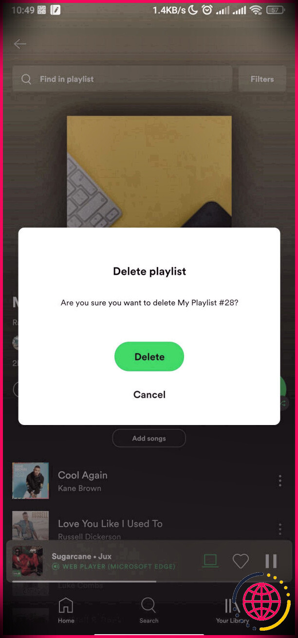 Supprimer la confirmation de la liste de lecture Spotify