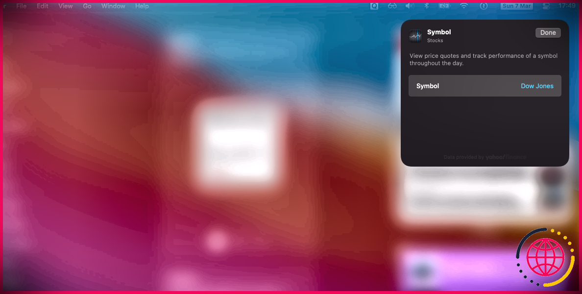 Une capture d'écran de macOS montrant un widget individuel en mode édition.