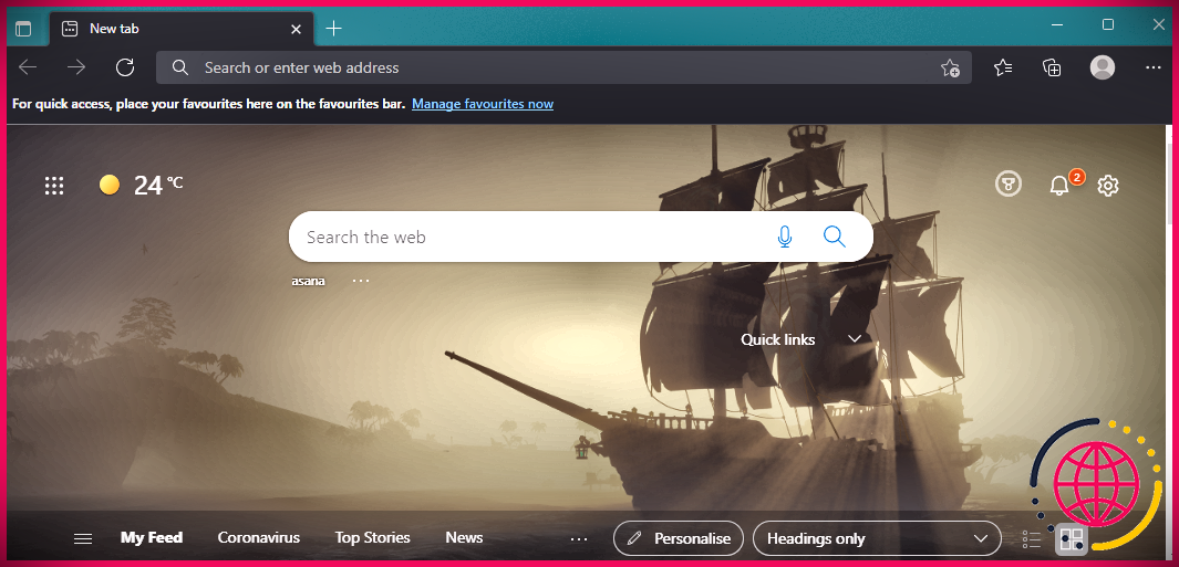 Une capture d'écran du thème The Mist pour Microsoft Edge