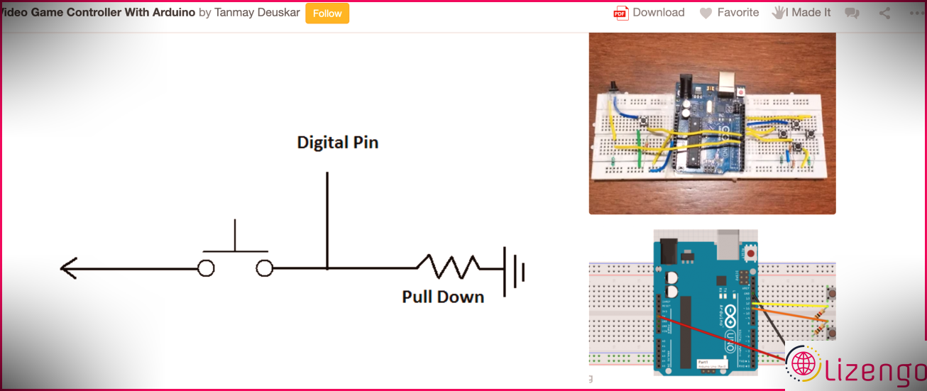 Une capture d'écran d'une page Instructables montrant un schéma de circuit d'un contrôleur de jeu vidéo DIY