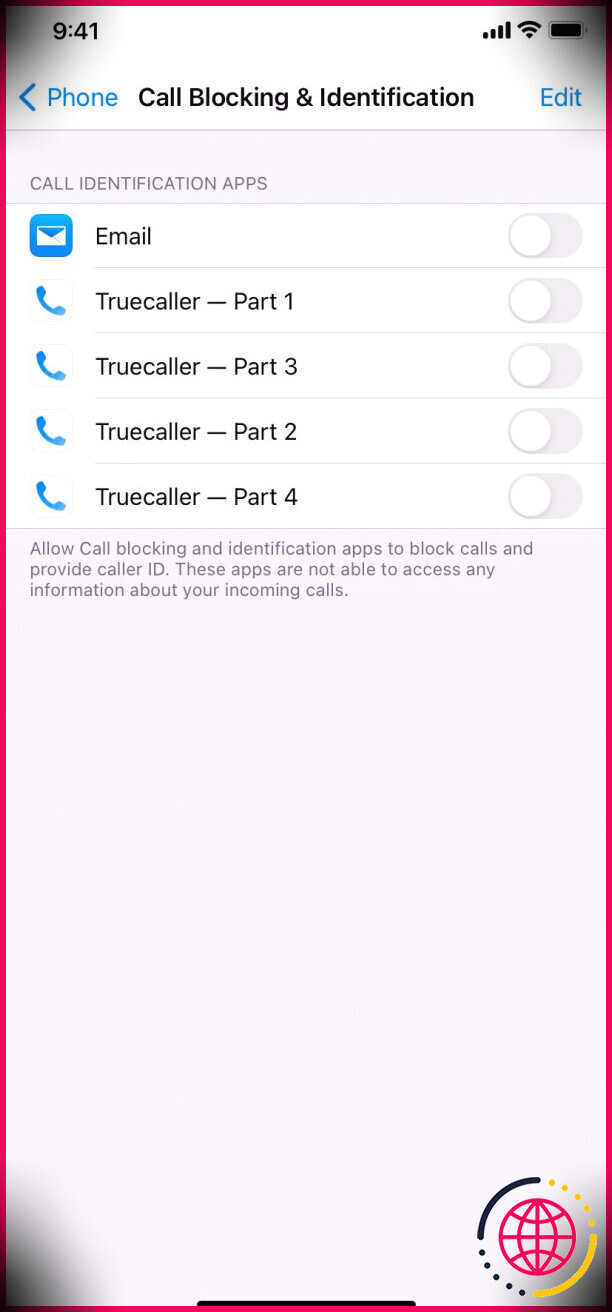 Désactiver le blocage et l'identification des appels dans les paramètres du téléphone iPhone