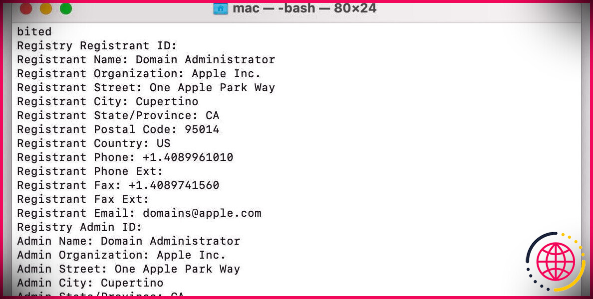 Commande whois de Windows Terminal.