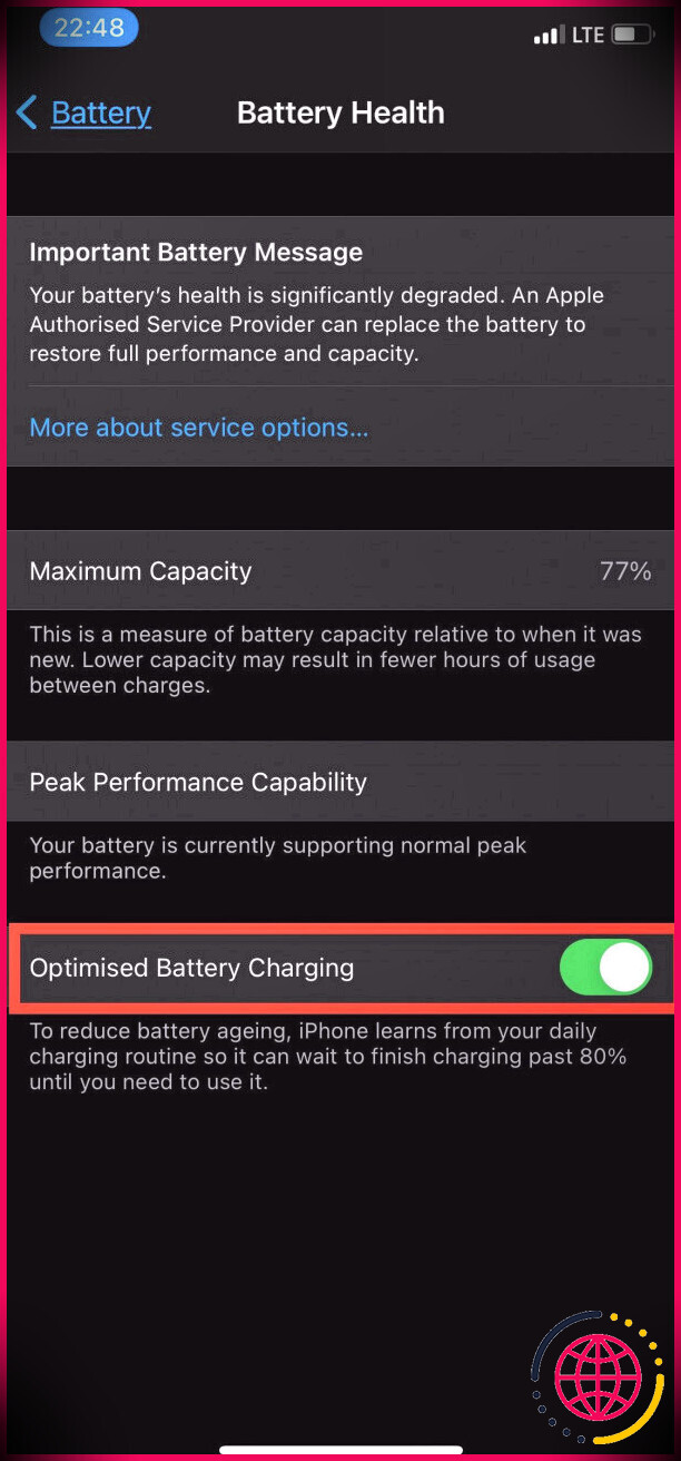 Paramètres de chargement optimisés pour iPhone