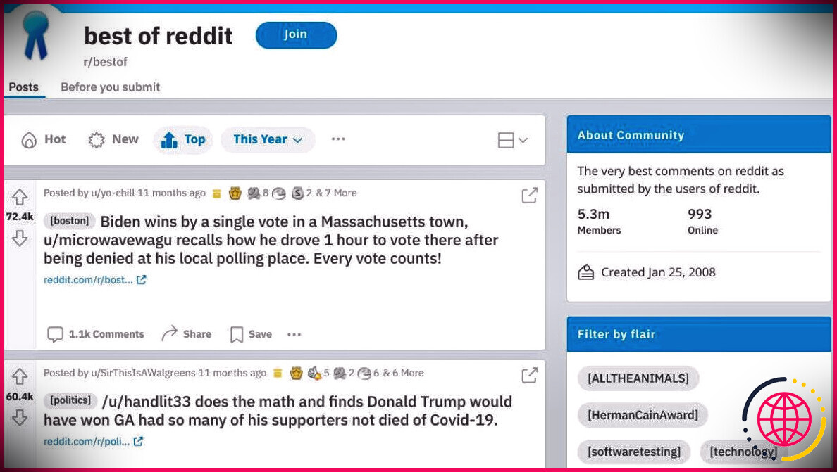 r/BestOf recueille les meilleurs commentaires Reddit, permettant aux autres redditors de les voter pour plus de découvrabilité
