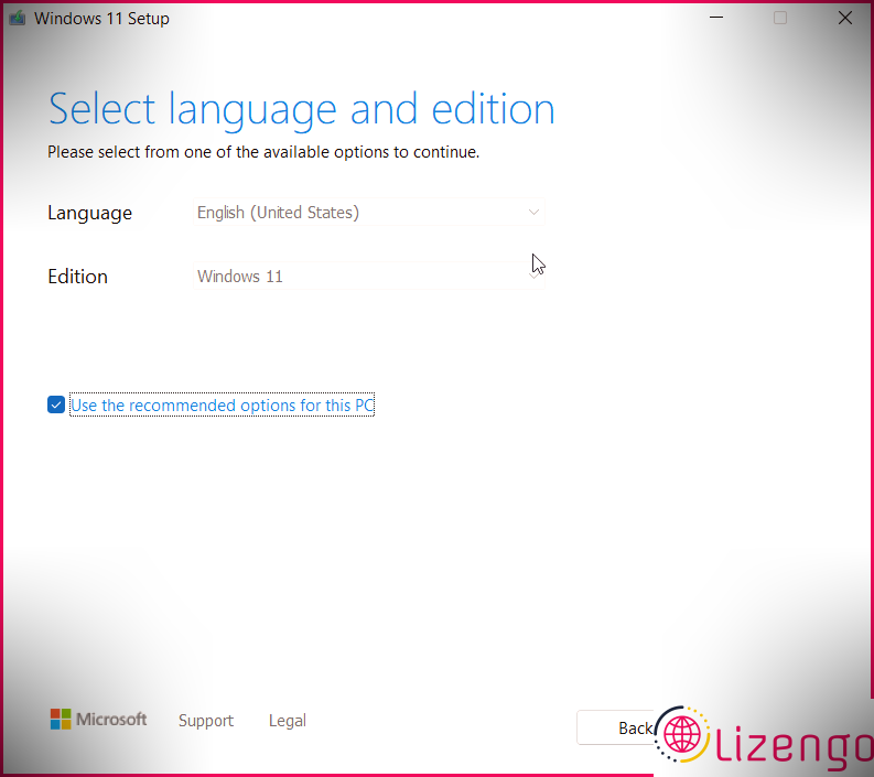 sélectionnez la langue et l'édition Créez un lecteur de démarrage Windows 11