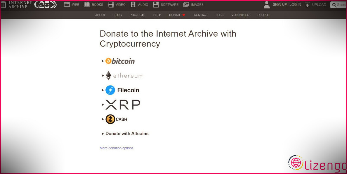 Une image d'Internet Archive acceptant la crypto