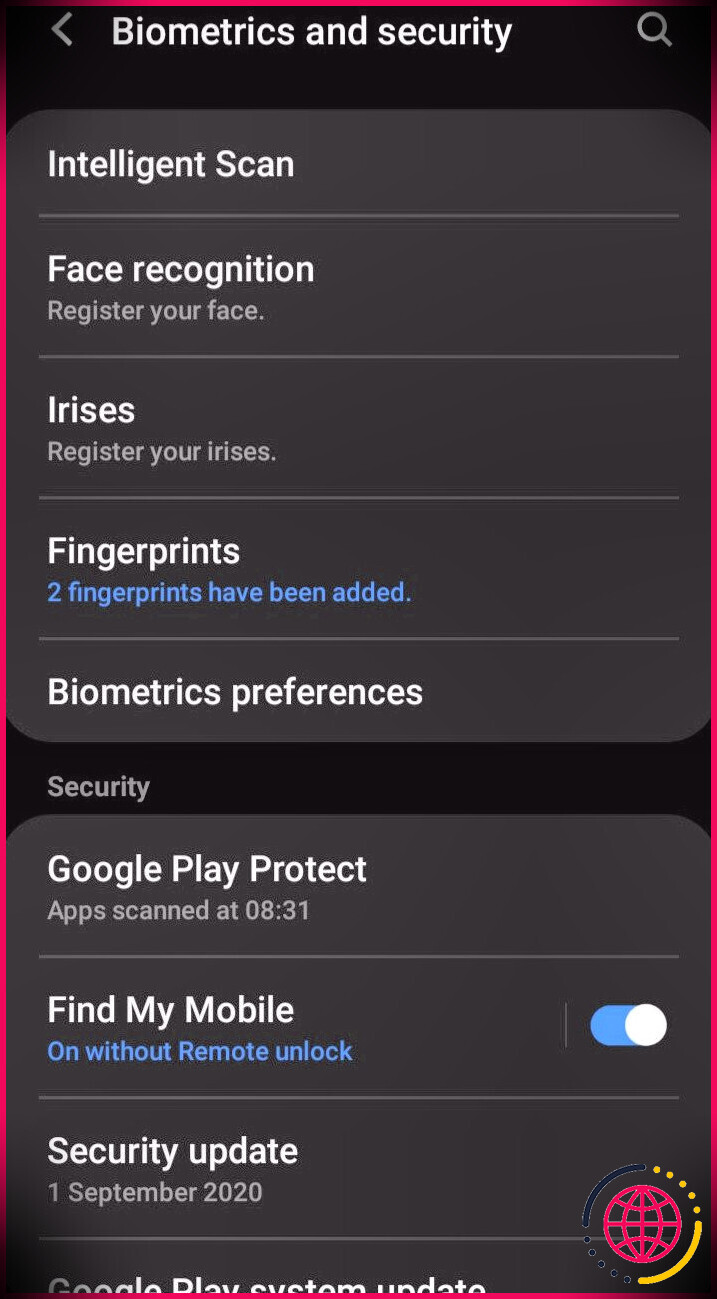 capture d'écran des paramètres Android du téléphone