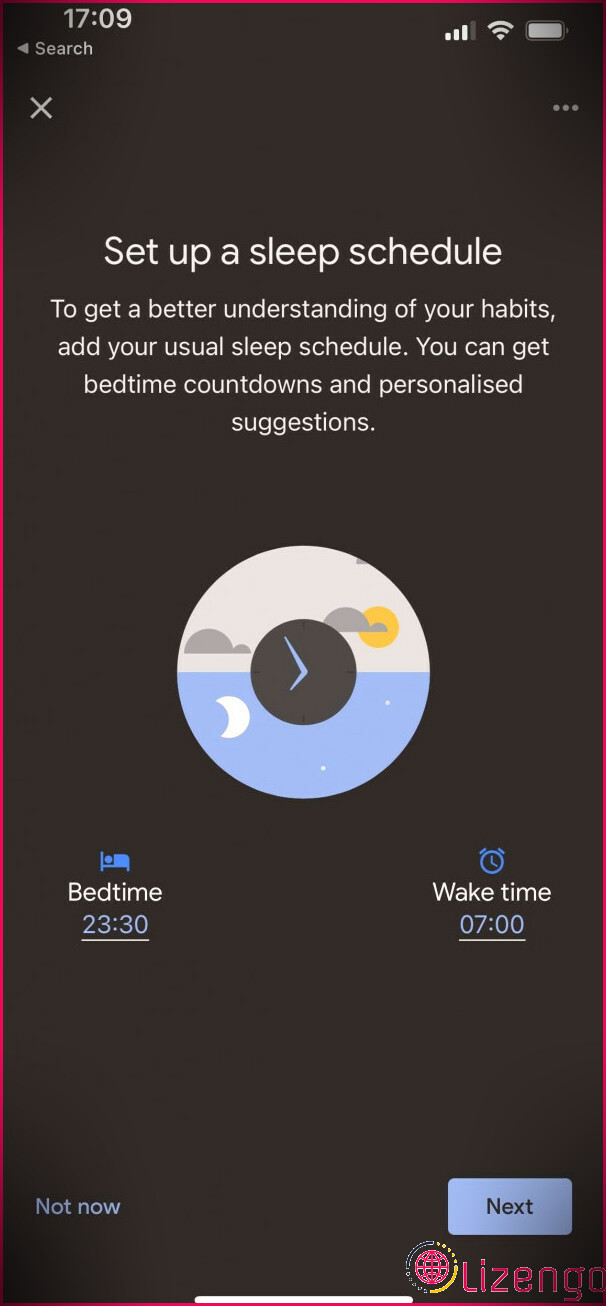 Menu des horaires de veille de l'application Google Home