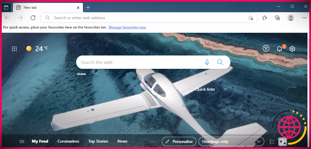 Une capture d'écran du thème Ocean Flight pour Microsoft Edge