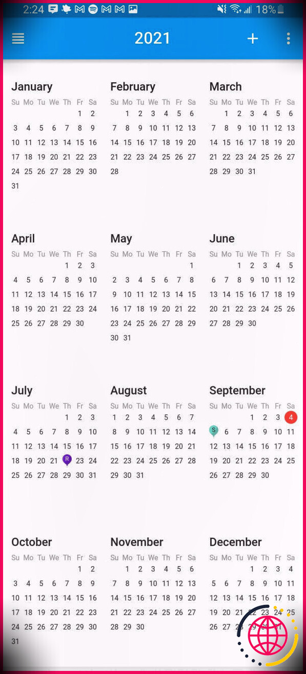 application de rappel de calendrier d'anniversaire vue du calendrier