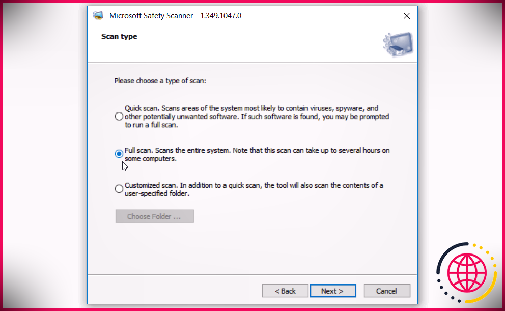 Exécution du scanner de sécurité Microsoft