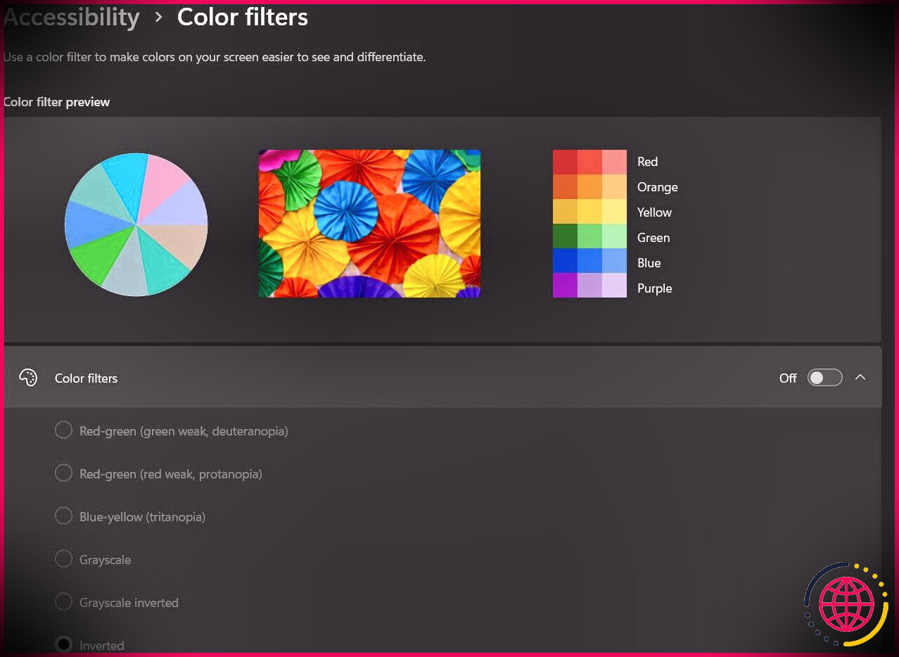 filtres de couleur Windows 11