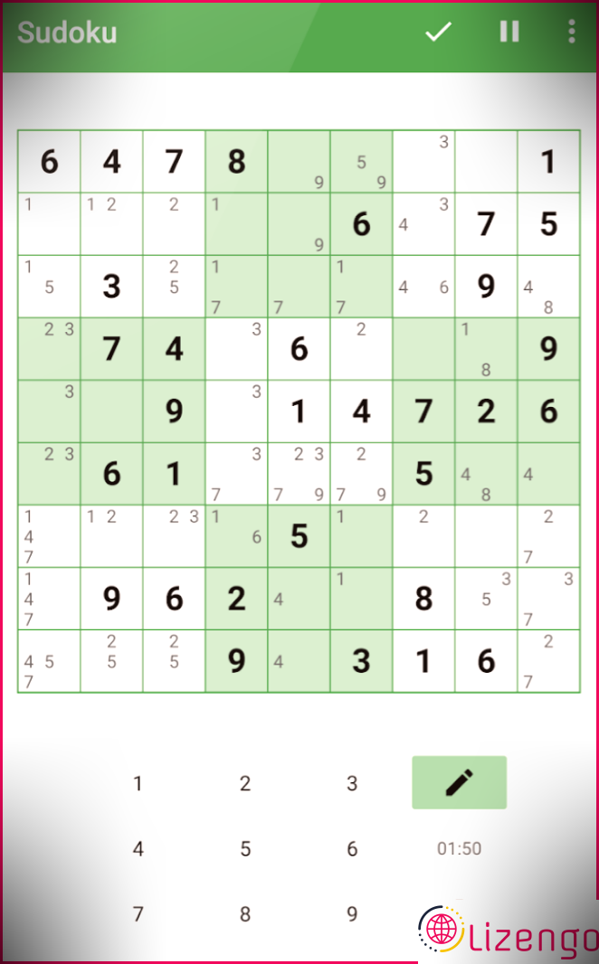 Sudoku de Fassor en action sur un appareil Android en mode hors ligne