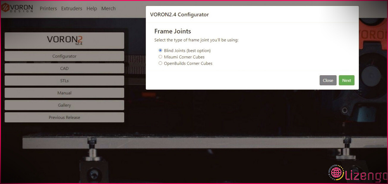 Capture d'écran de l'assistant de configuration officiel de Voron.