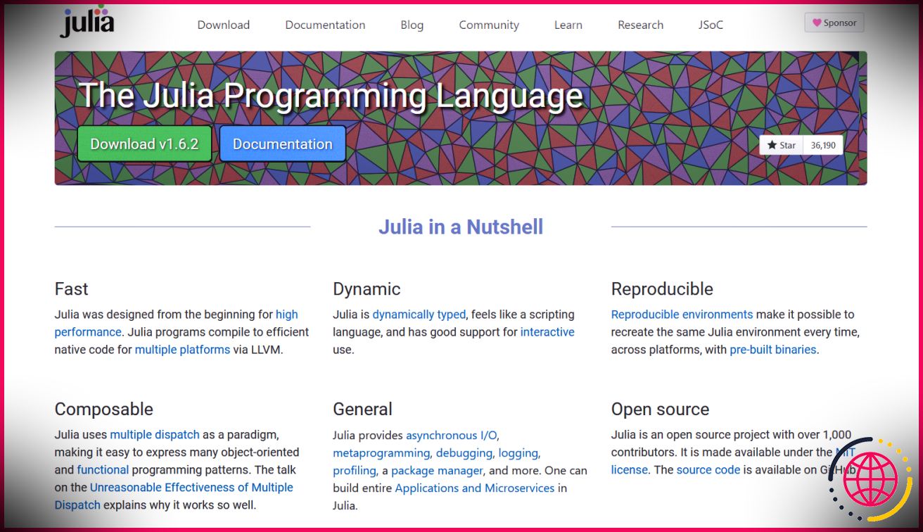 Fonctionnalités du langage de programmation Julia