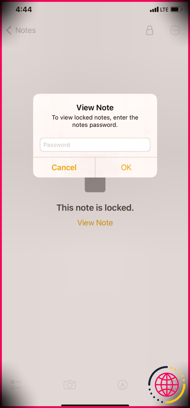 L'image montre l'option Afficher la note dans Apple Notes