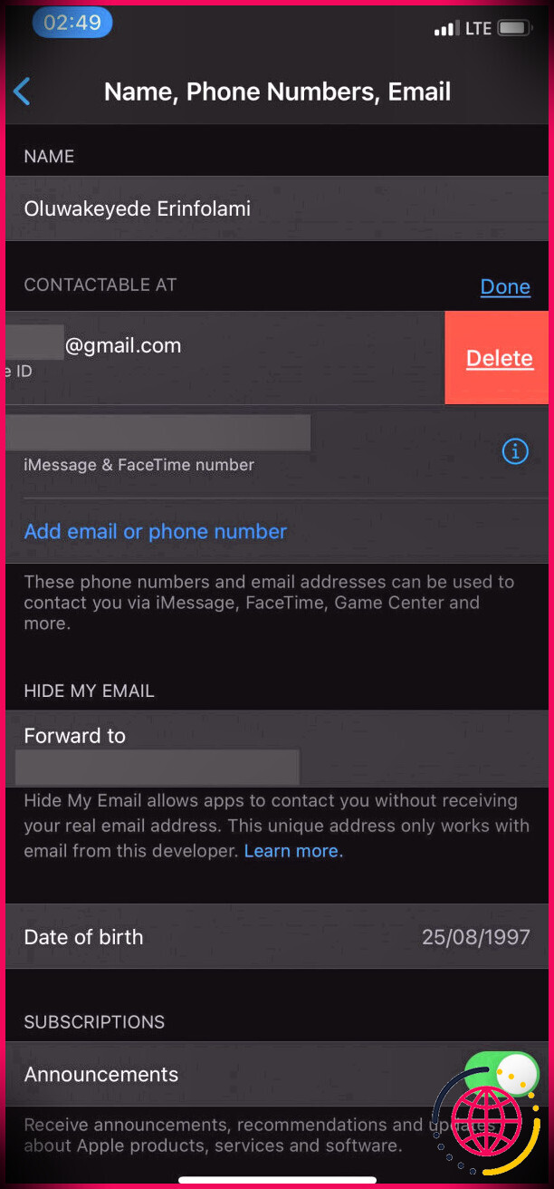 Modification de l'e-mail de l'identifiant Apple sur iPhone