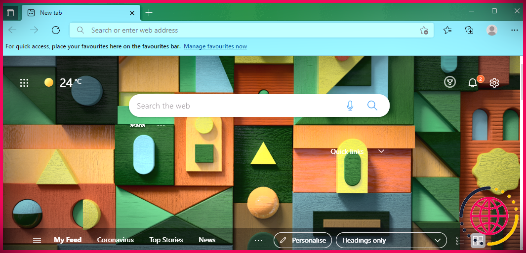 Une capture d'écran du thème Warm Shapes pour Microsoft Edge