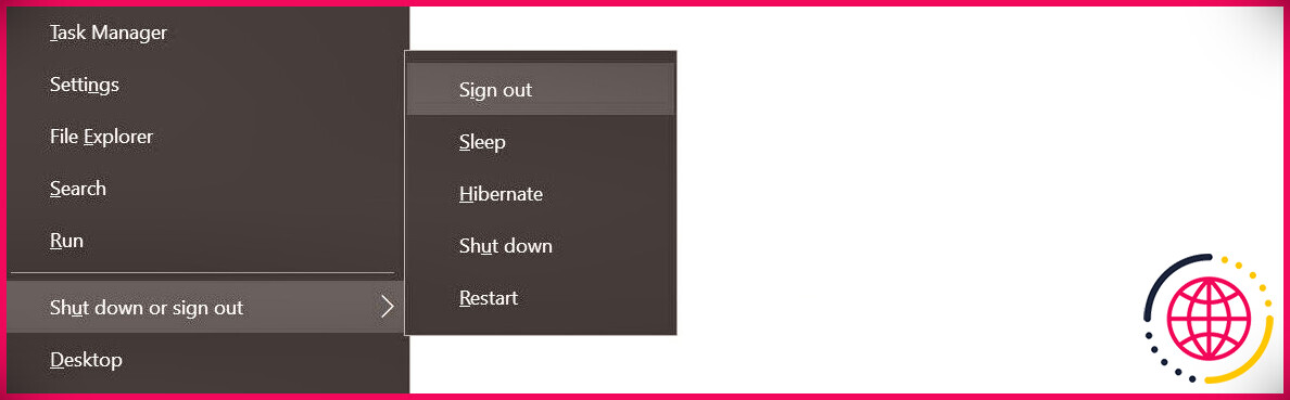 Utilisez les raccourcis clavier pour fermer Windows ou vous déconnecter.