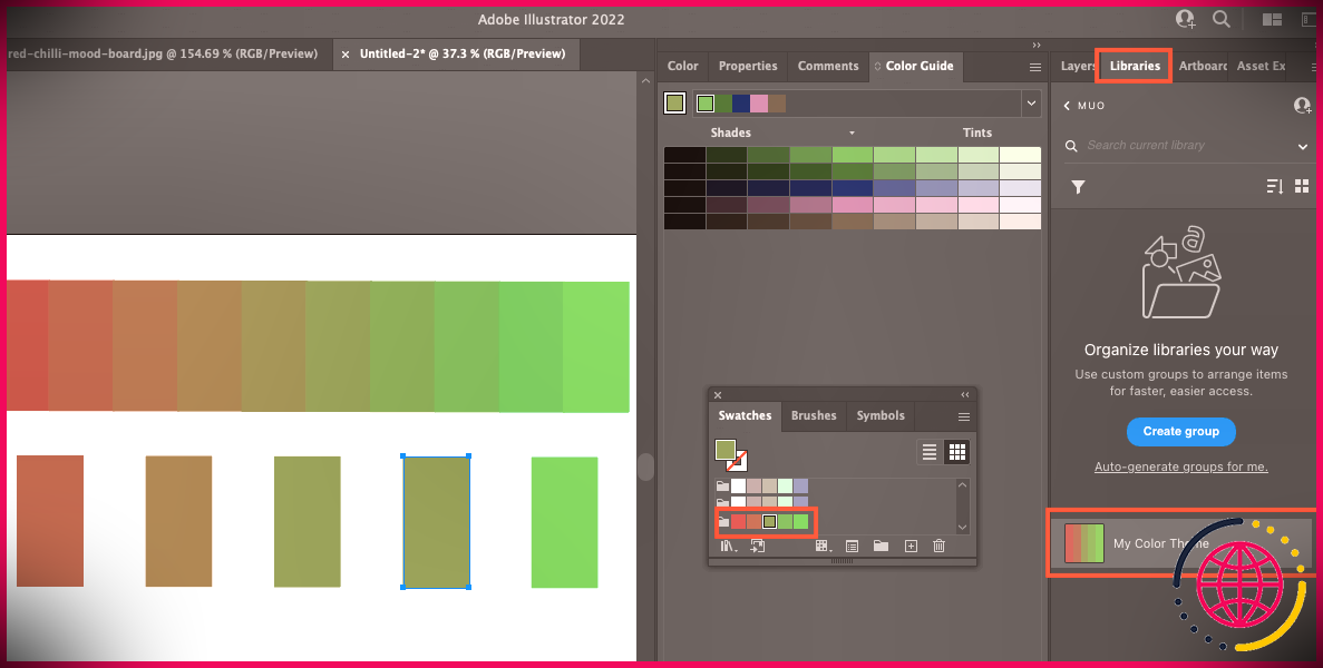 Adobe Illustrator Capture d'écran de la palette de couleurs enregistrée
