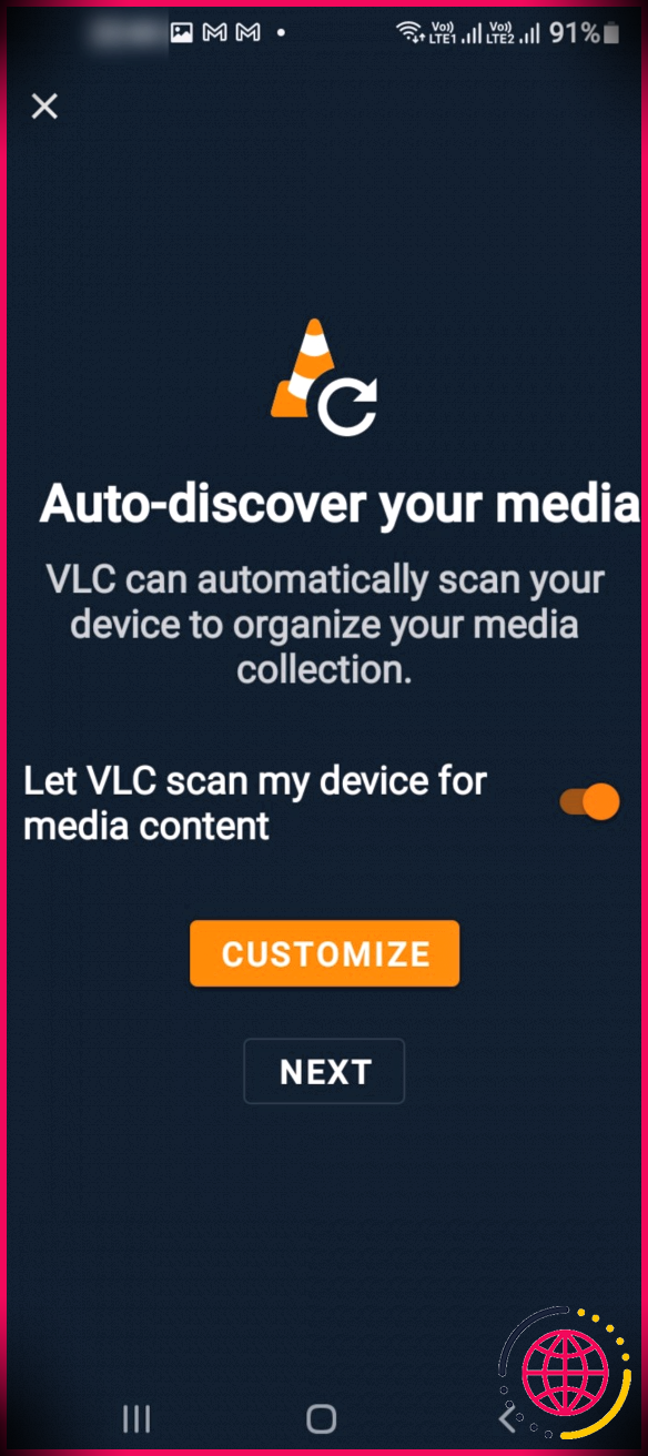 Autorisation d'analyse VLC pour les fichiers Android