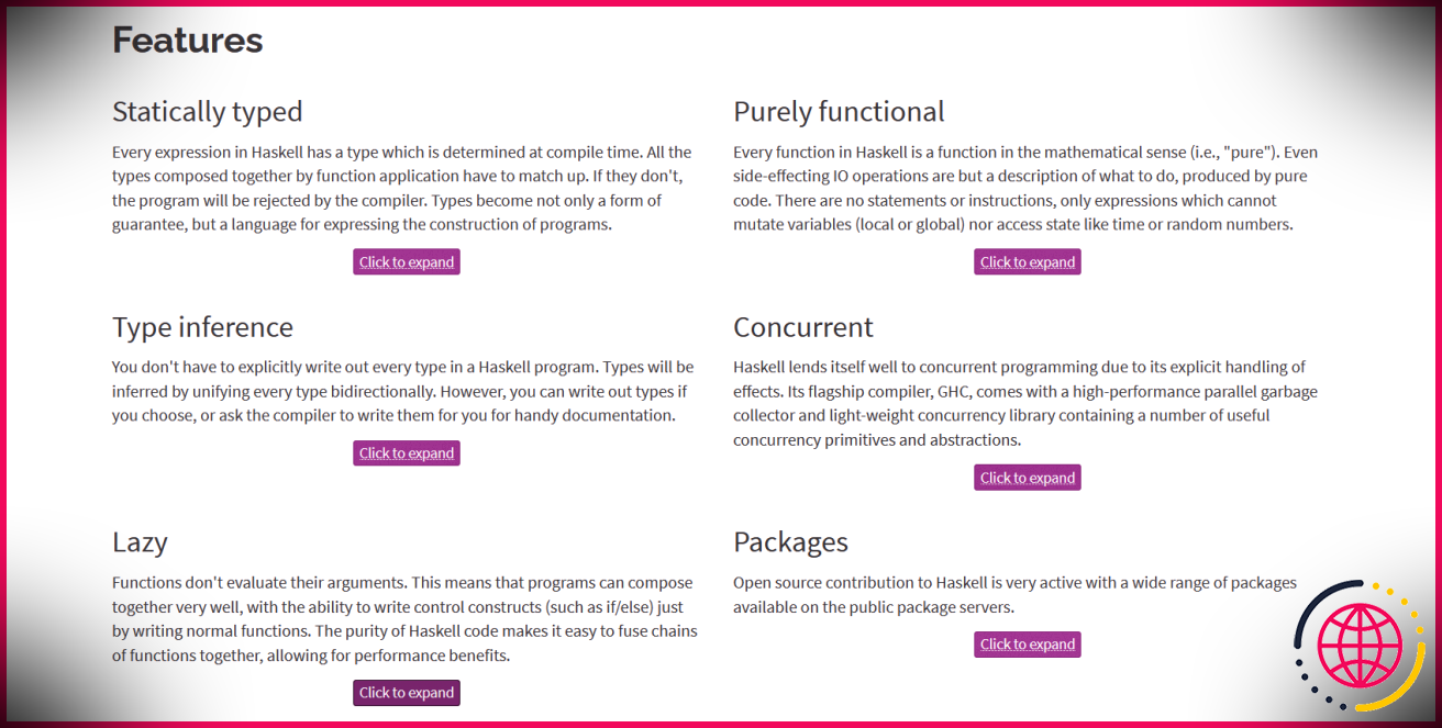 Fonctionnalités du langage de programmation Haskell