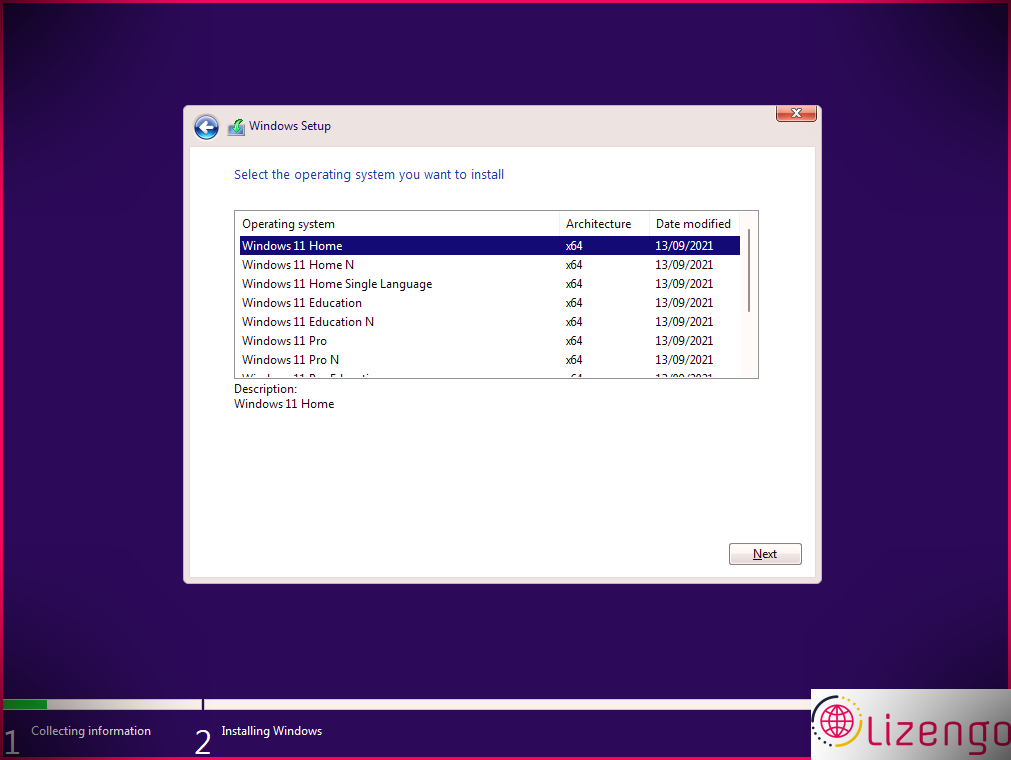 Windows 11 configuration de l'édition sélectionnée