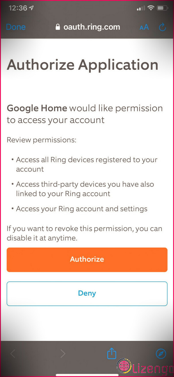 Autoriser l'écran de l'assistant Google Ring