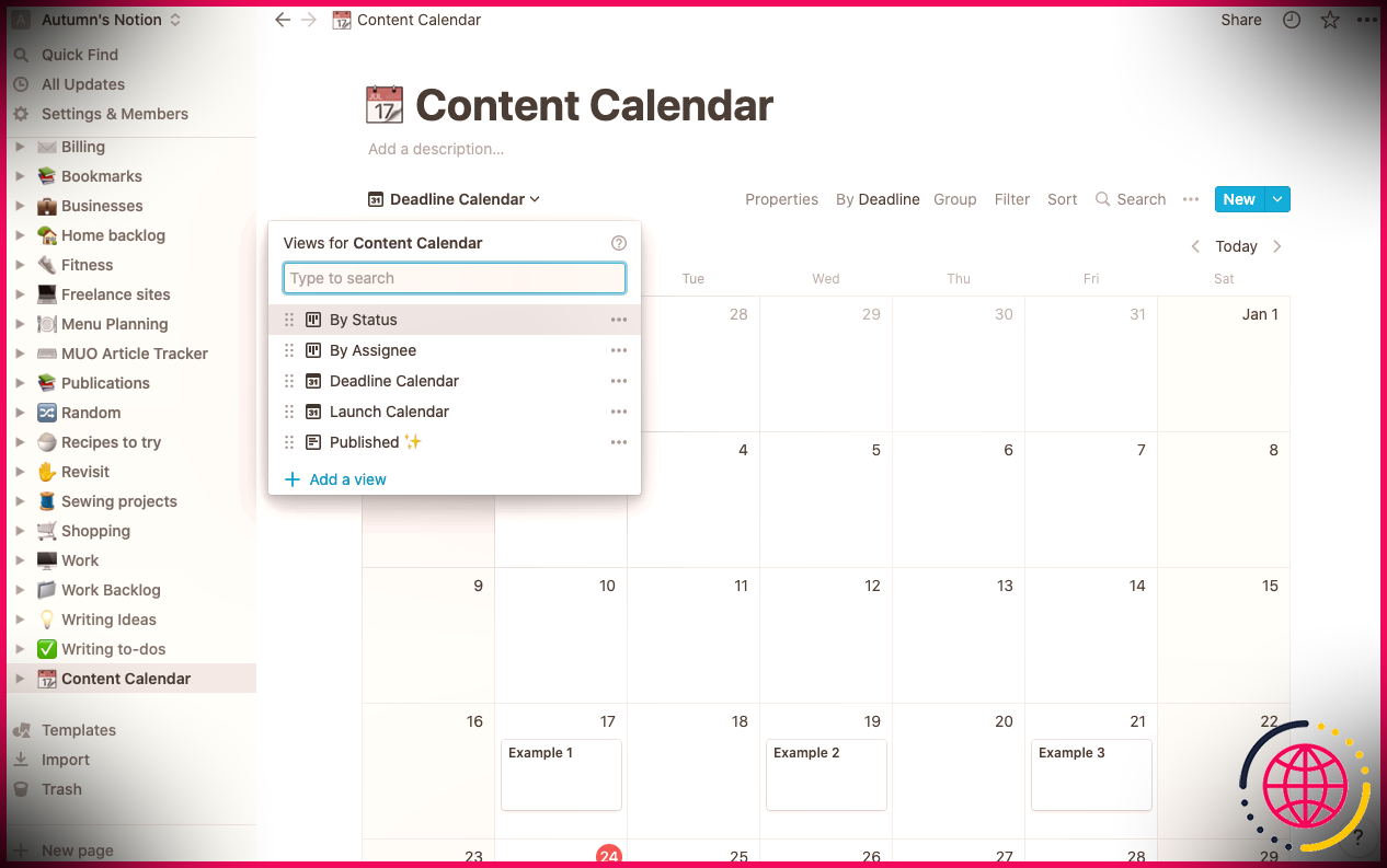 Capture d'écran d'un calendrier avec des exemples de délais de projet