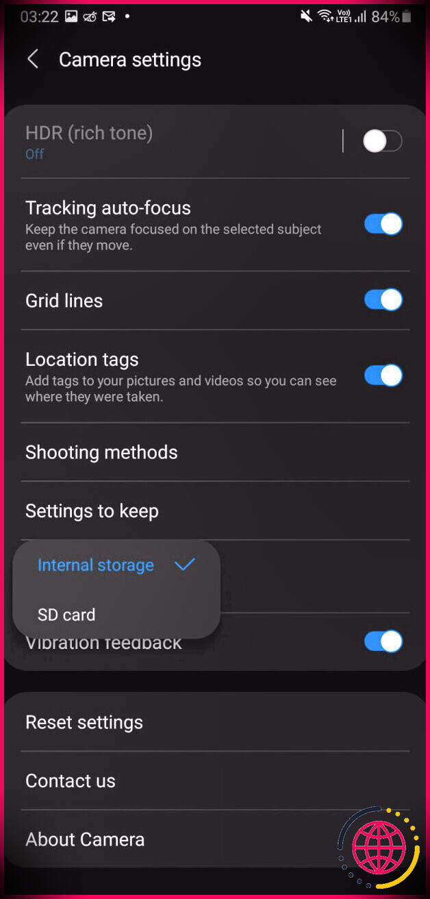Modification de l'emplacement de stockage des images enregistrées sur l'application appareil photo Samsung Galaxy