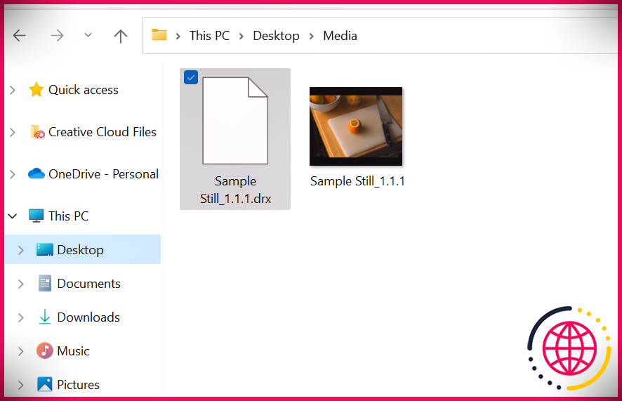 Une image PNG exportée et son fichier DRX sidecar.
