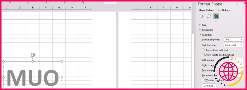 Boîte de forme de format de filigrane Excel
