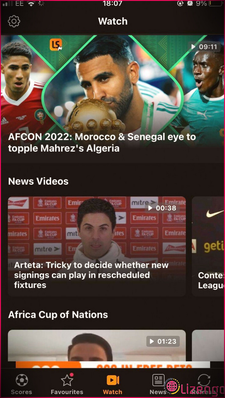 Des vidéos de football telles que des interviews sur l'application iOS LiveScore: Sports Scores.