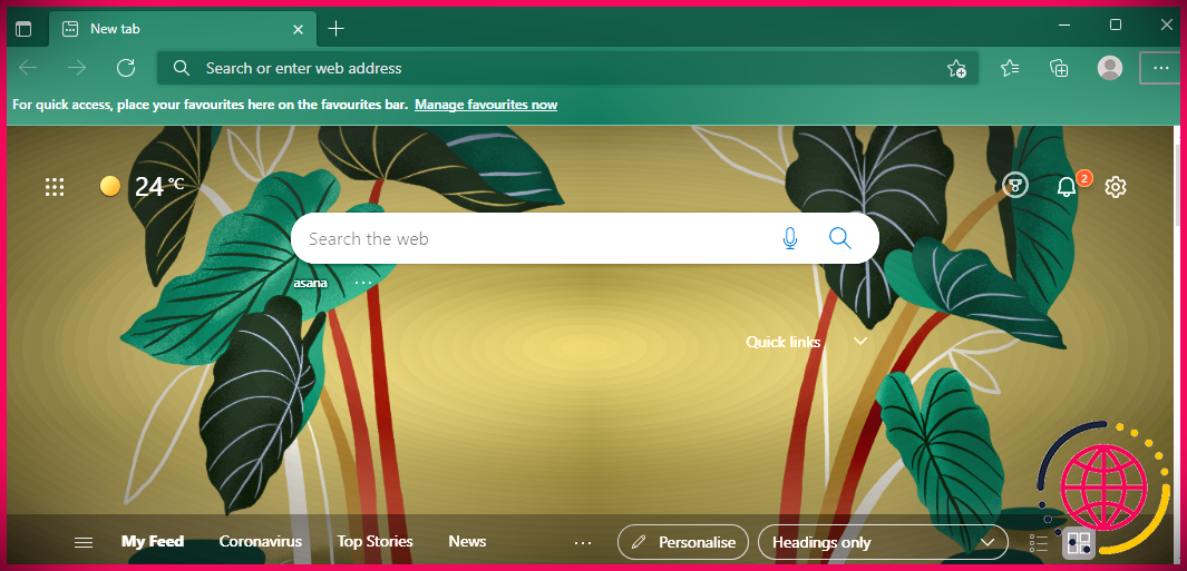 Une capture d'écran du thème Under The Leaf pour Microsoft Edge