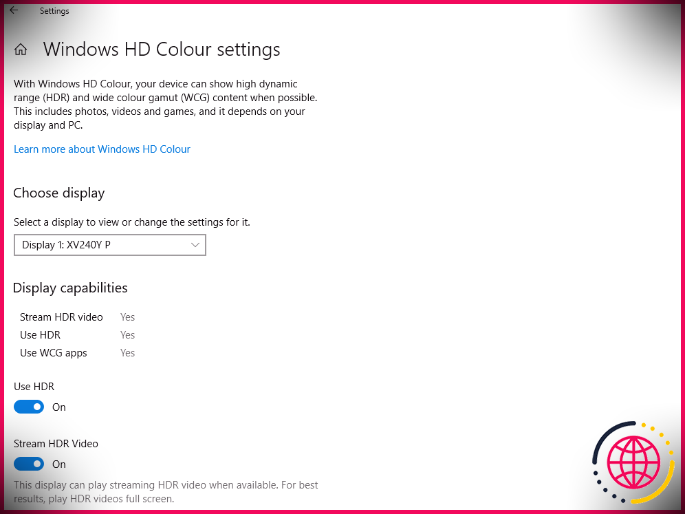 Activer HDR sur Windows 10