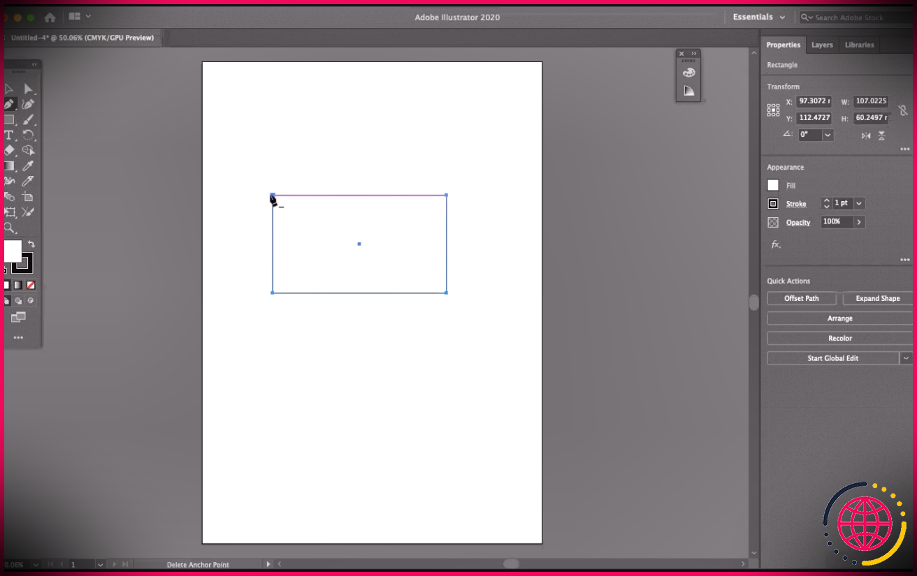 Adobe Illustrator Supprimer le point d'ancrage du rectangle pour créer un triangle parfait