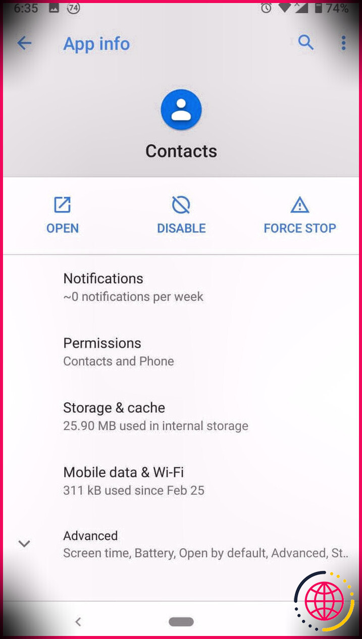 android-contacts-app-capture d'écran