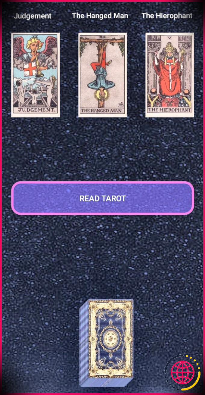 capture d'écran de lecture de tarot