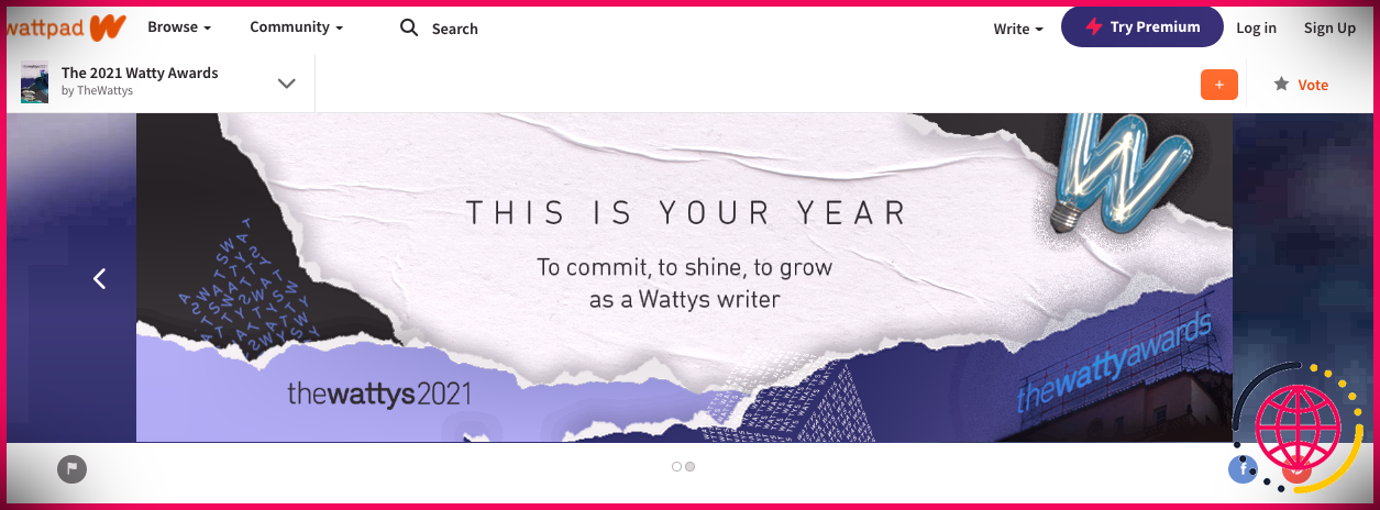Capture d'écran de l'engagement des Wattys Awards 2021