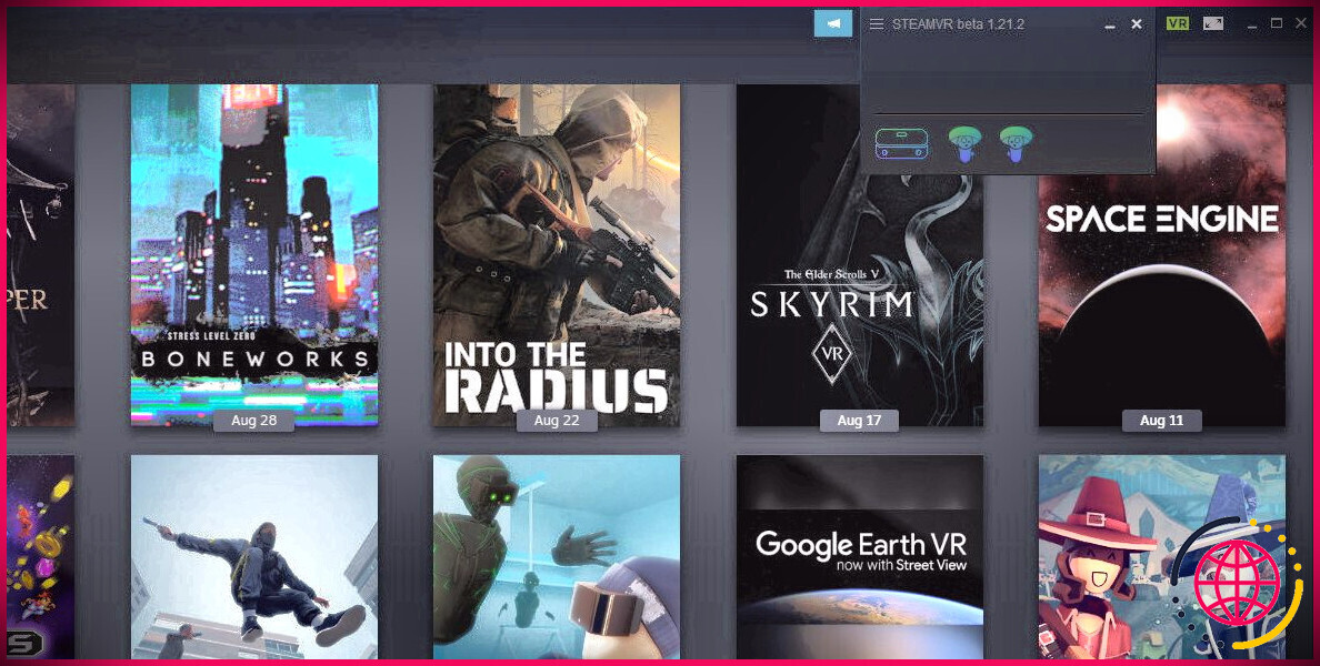 capture d'écran de steamvr s'exécutant sur une bibliothèque de jeux VR 