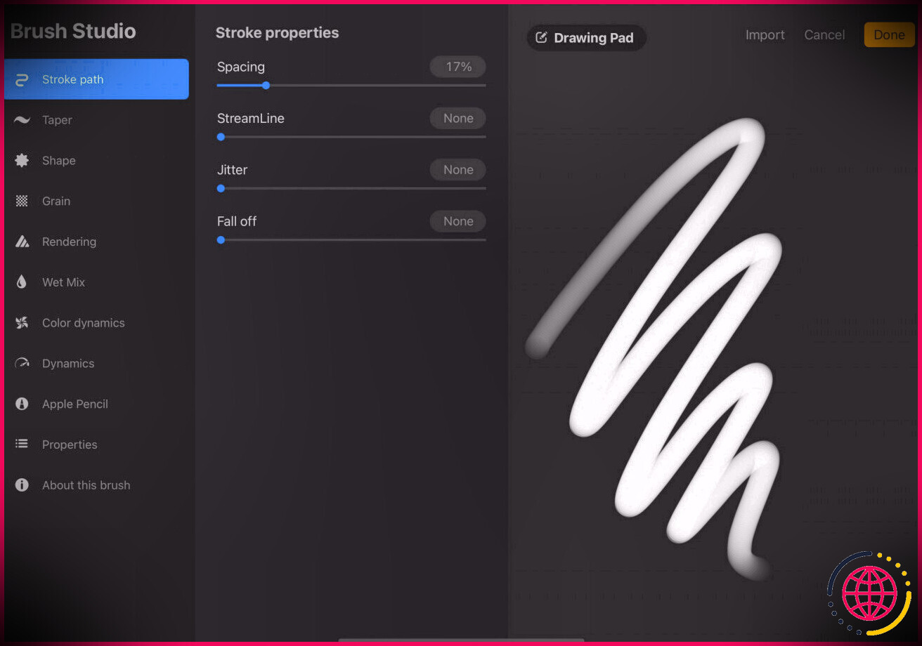 Capture d'écran montrant comment créer un nouveau pinceau dans Procreate pour iPad