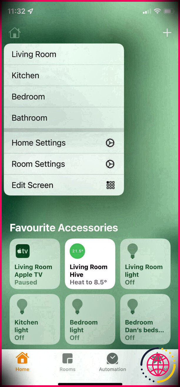 Écran principal de l'application iOS Home