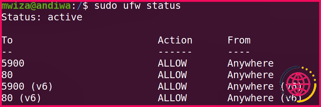 état du pare-feu ubuntu après avoir autorisé un port