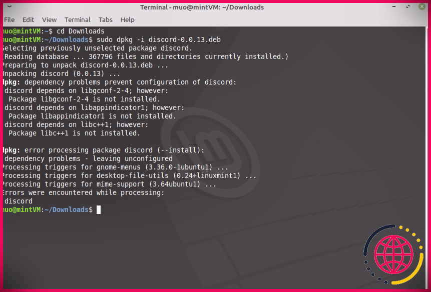 Installation du fichier Discord Deb avec Dpkg