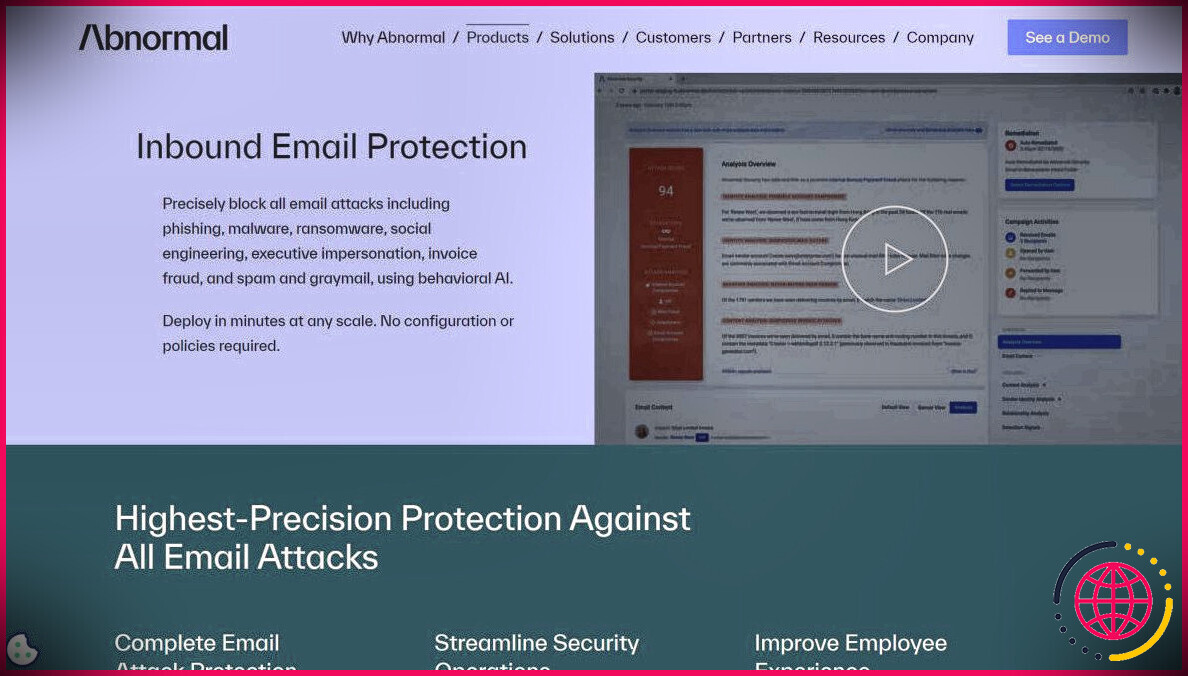 Interface du site Web Integrated Cloud Email Security d'Abnormal Security