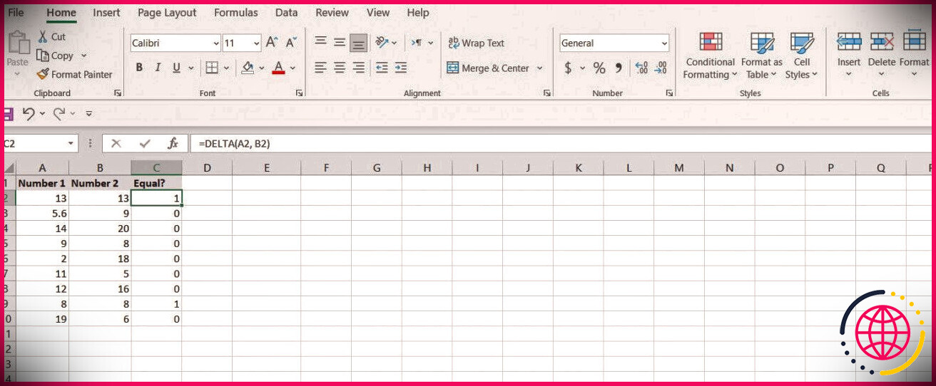 La fonction DELTA dans Excel.