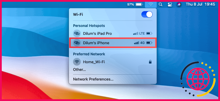 Le menu Wi-Fi du Mac.